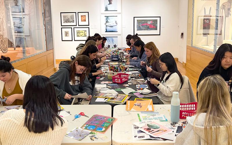 Students in Professor Pitkin's ASIA / REL  010 Intro to Buddhism course create personal mandala-style images at Lehigh University Art Galleries