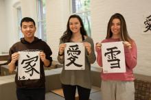 students paining, calligraphy, artwork presentation